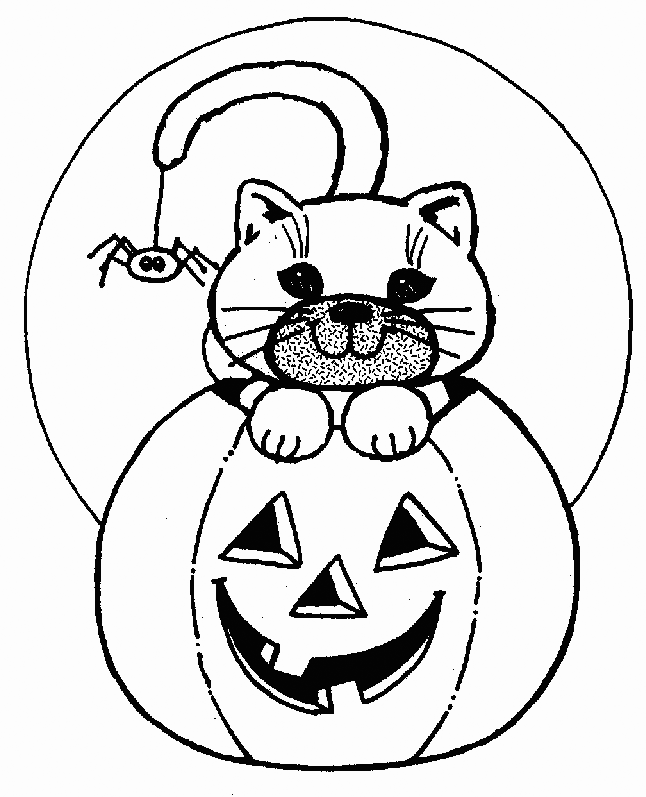 Halloween Cat In Pumpkin Coloring Page