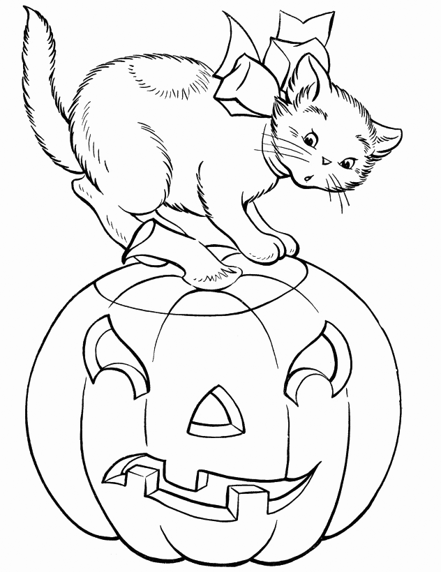 Halloween Cat And Jack O Lantern Coloring Pages