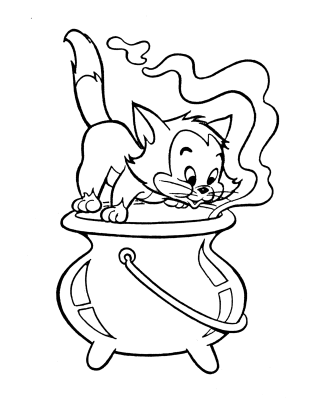 Halloween Cat And Witches Brew Coloring Page