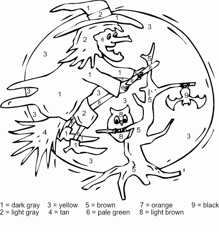 halloween color by number coloring pages