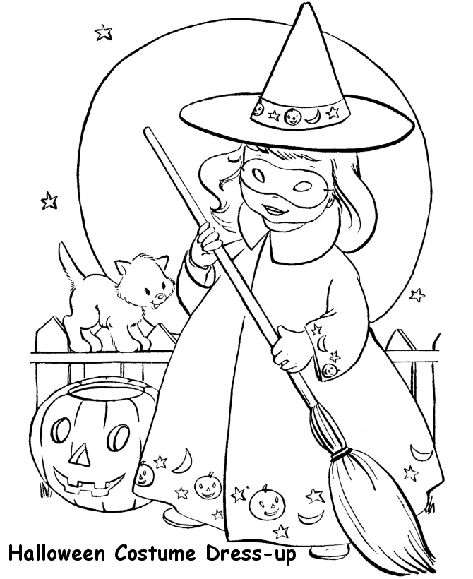 Halloween Witch And Cat Coloring Page