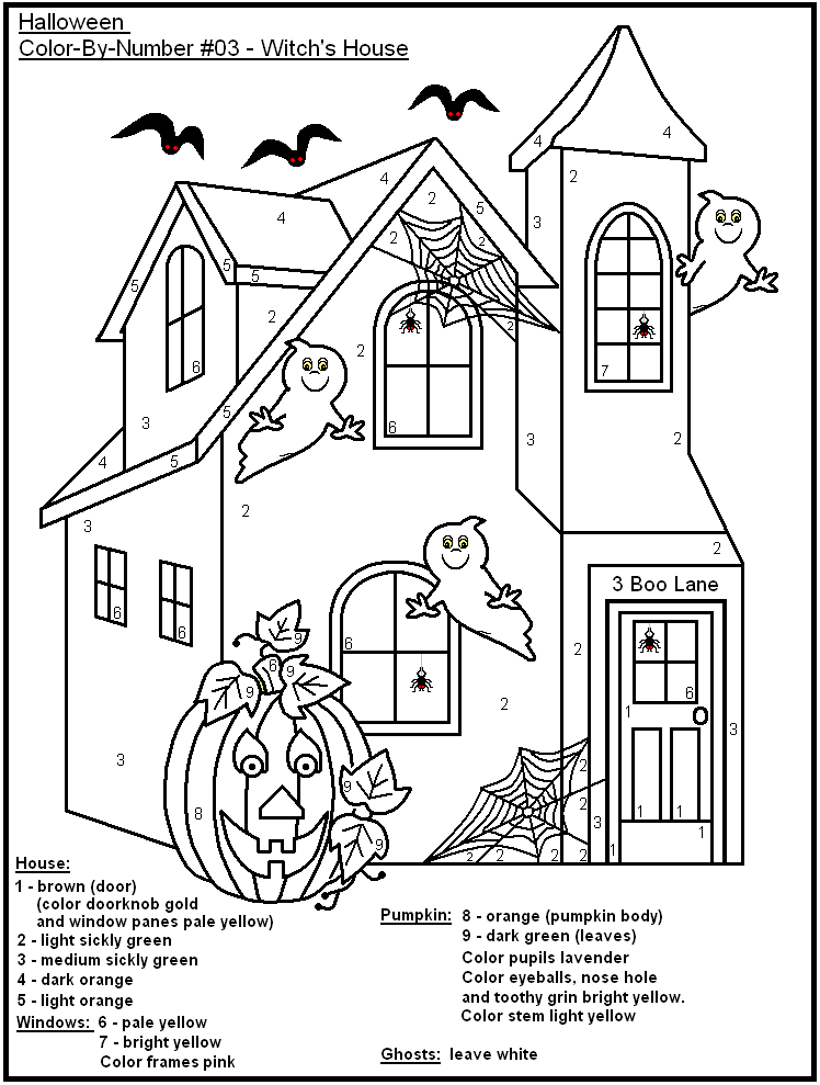 halloween color by number coloring pages