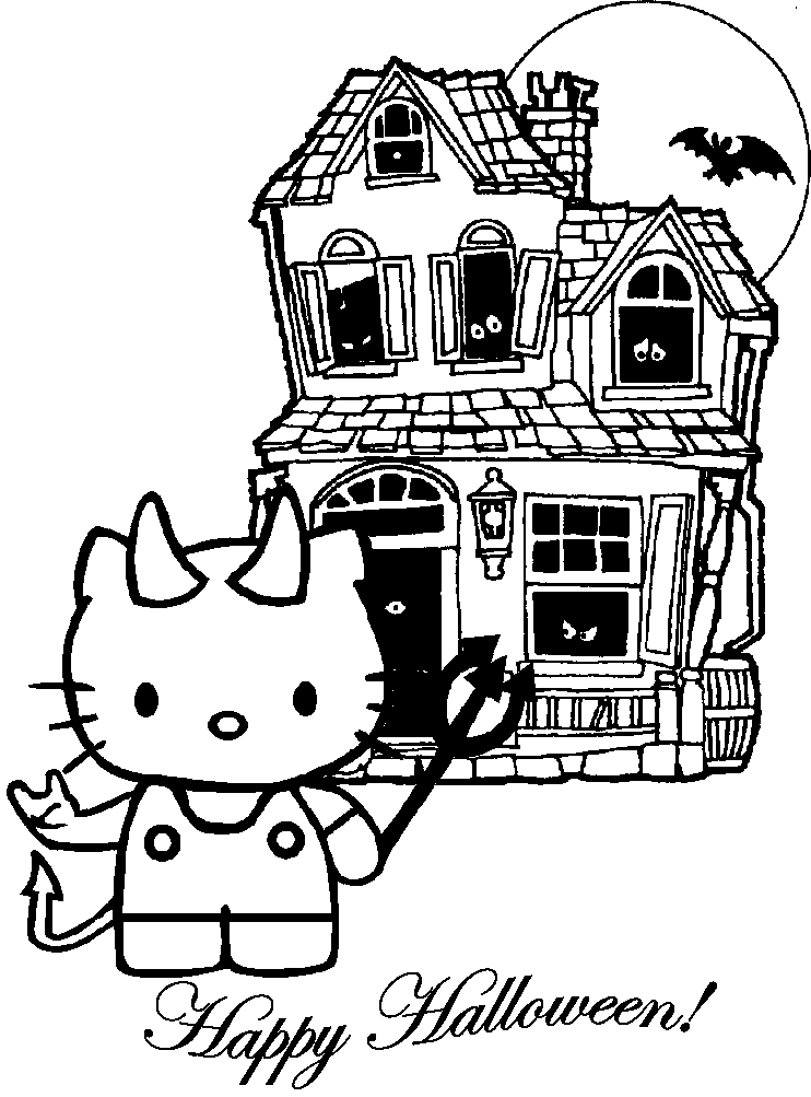 Hello Kitty Halloween Haunted House Coloring Pages