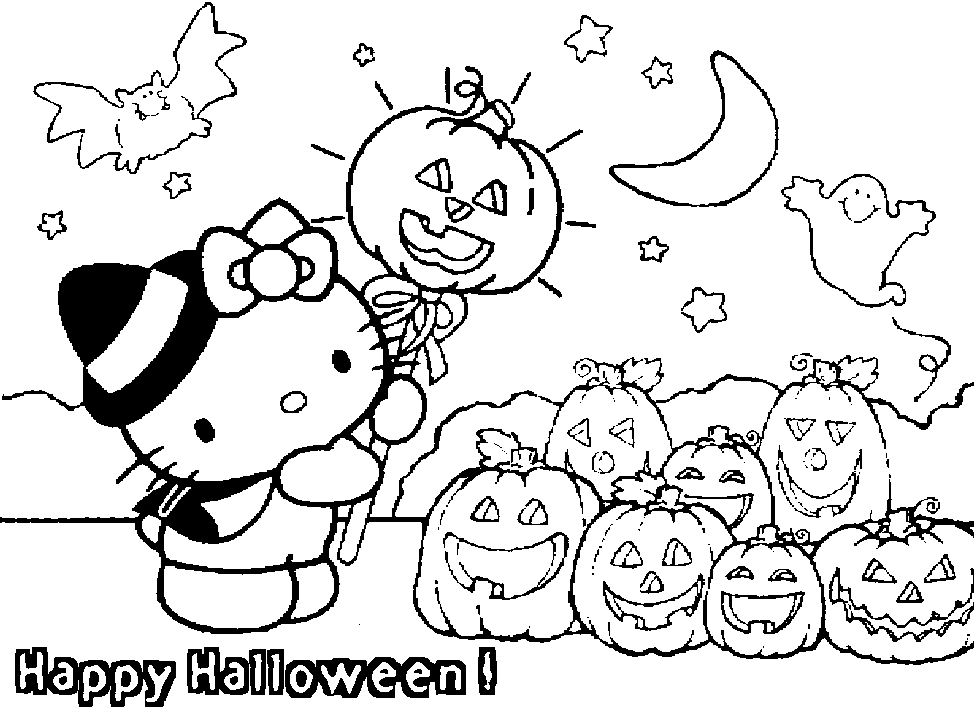 Hello Kitty Halloween Jackolanterns Coloring Pages