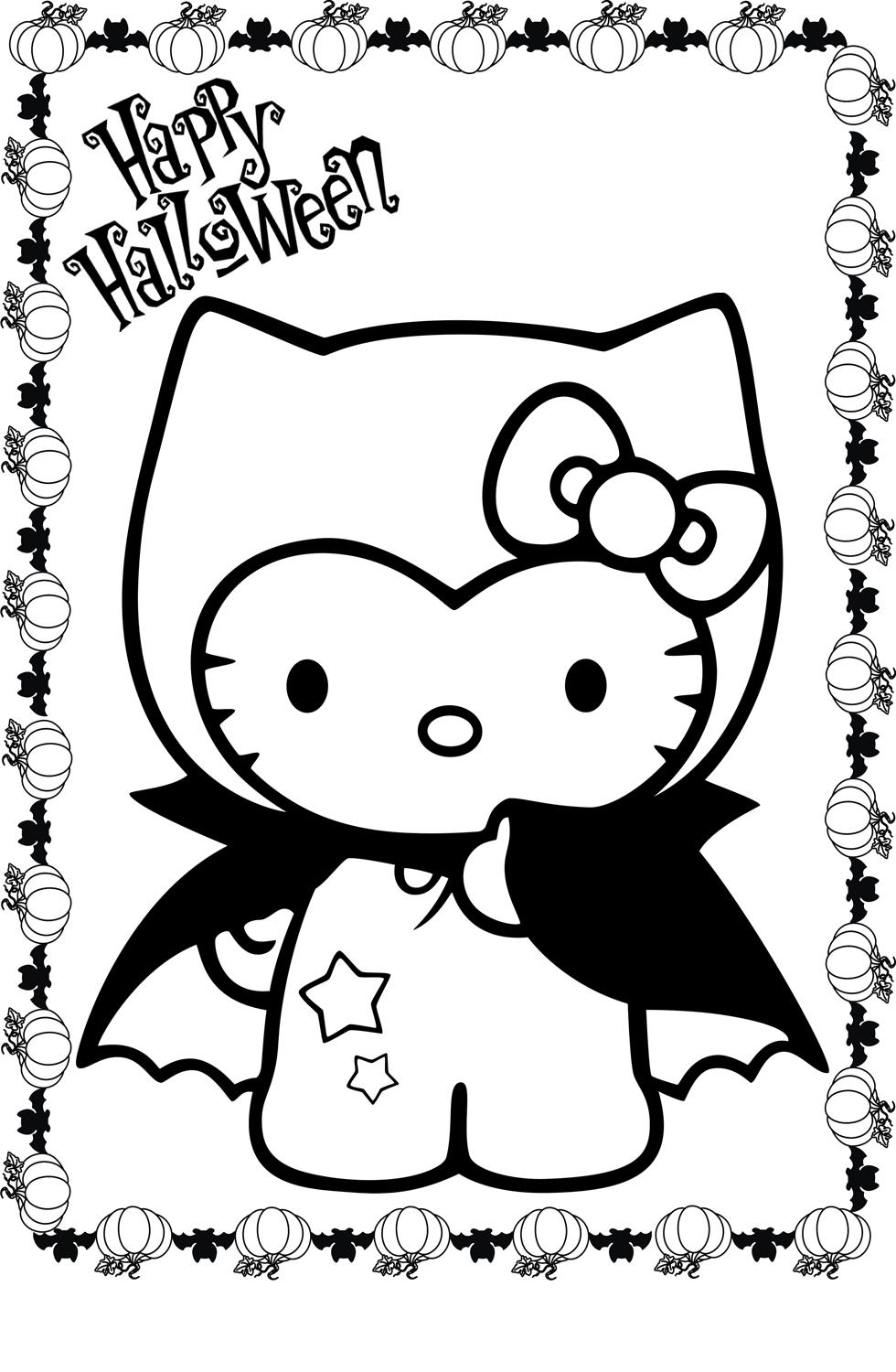 Hello Kitty Halloween Vampire Coloring Page