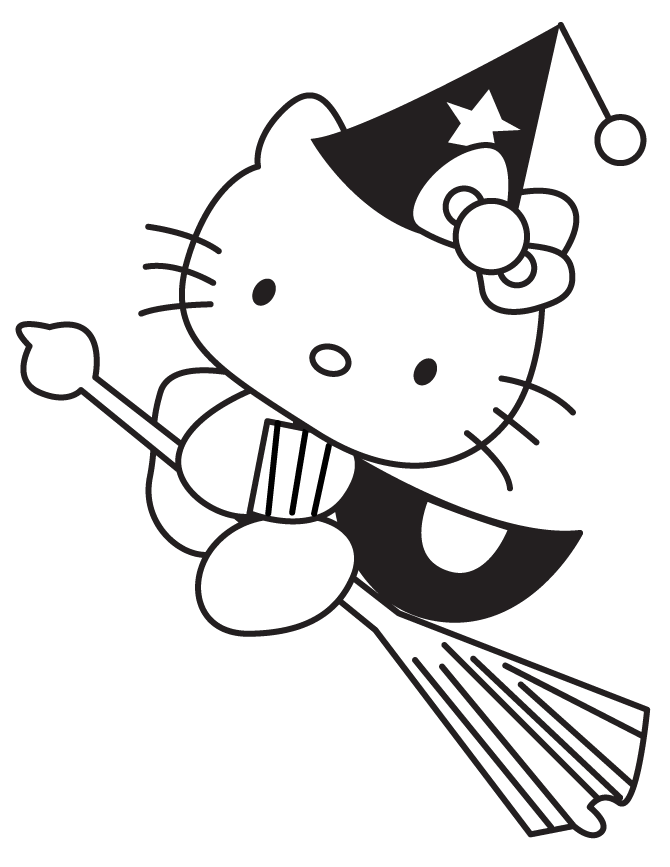 Hello Kitty Halloween Witch Coloring Pages
