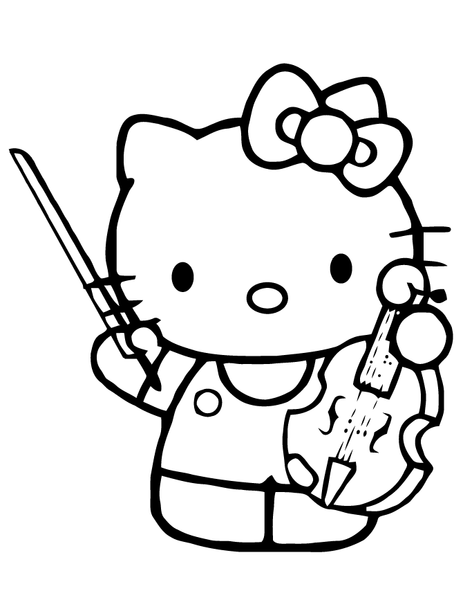 Hello Kitty Playing Violin Coloring Page