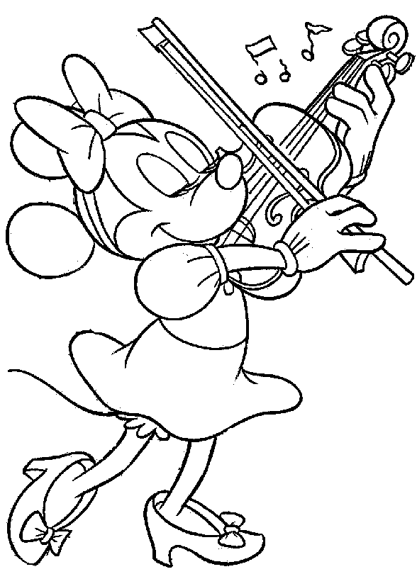 Minnie Mouse Playing Violin Coloring Page