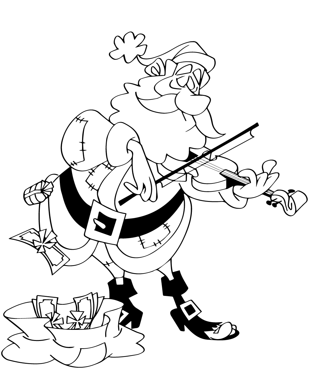 Santa Playing Violin Coloring Page