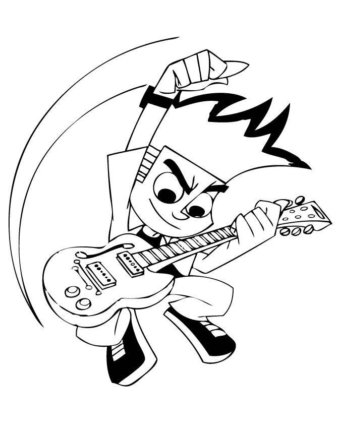 Cartoon Boy Playing Guitar Coloring Page