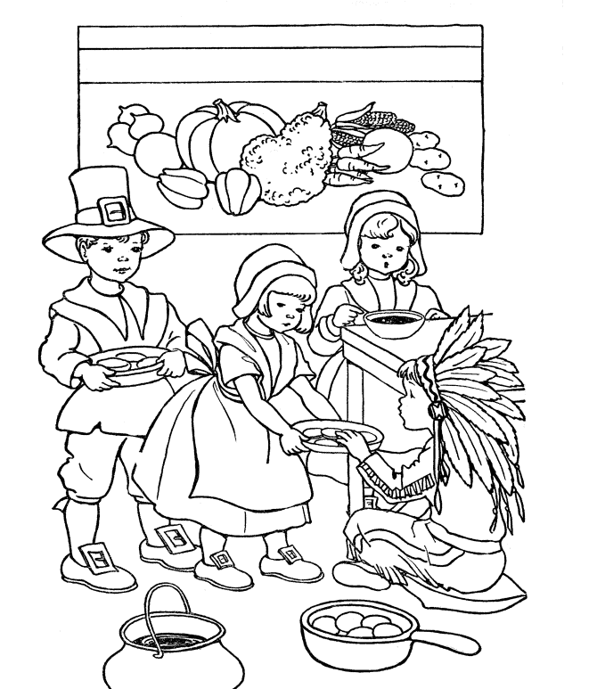 Children At First Thanksgiving Coloring Page