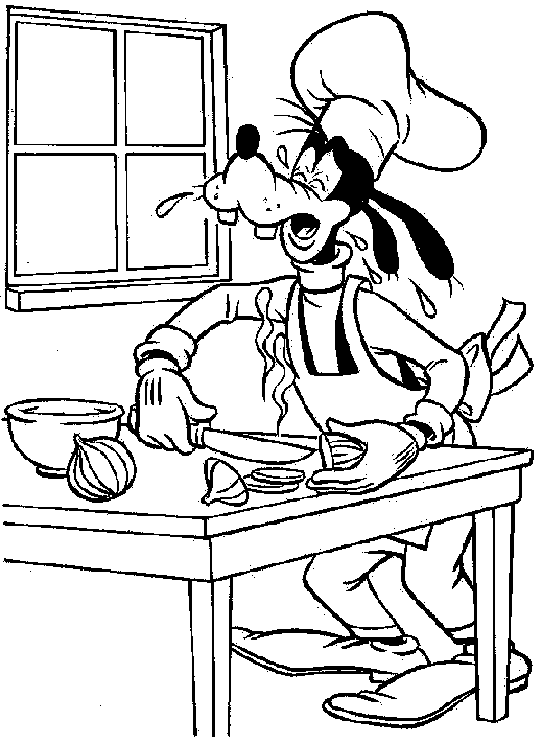 Goofy Chopping Onions Coloring Page