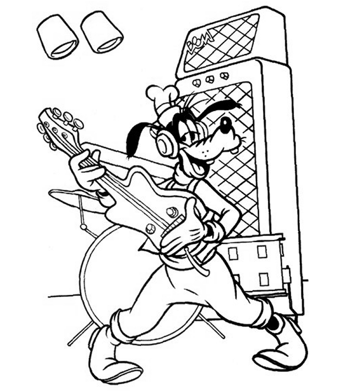 Goofy Playing Guitar Coloring Pages