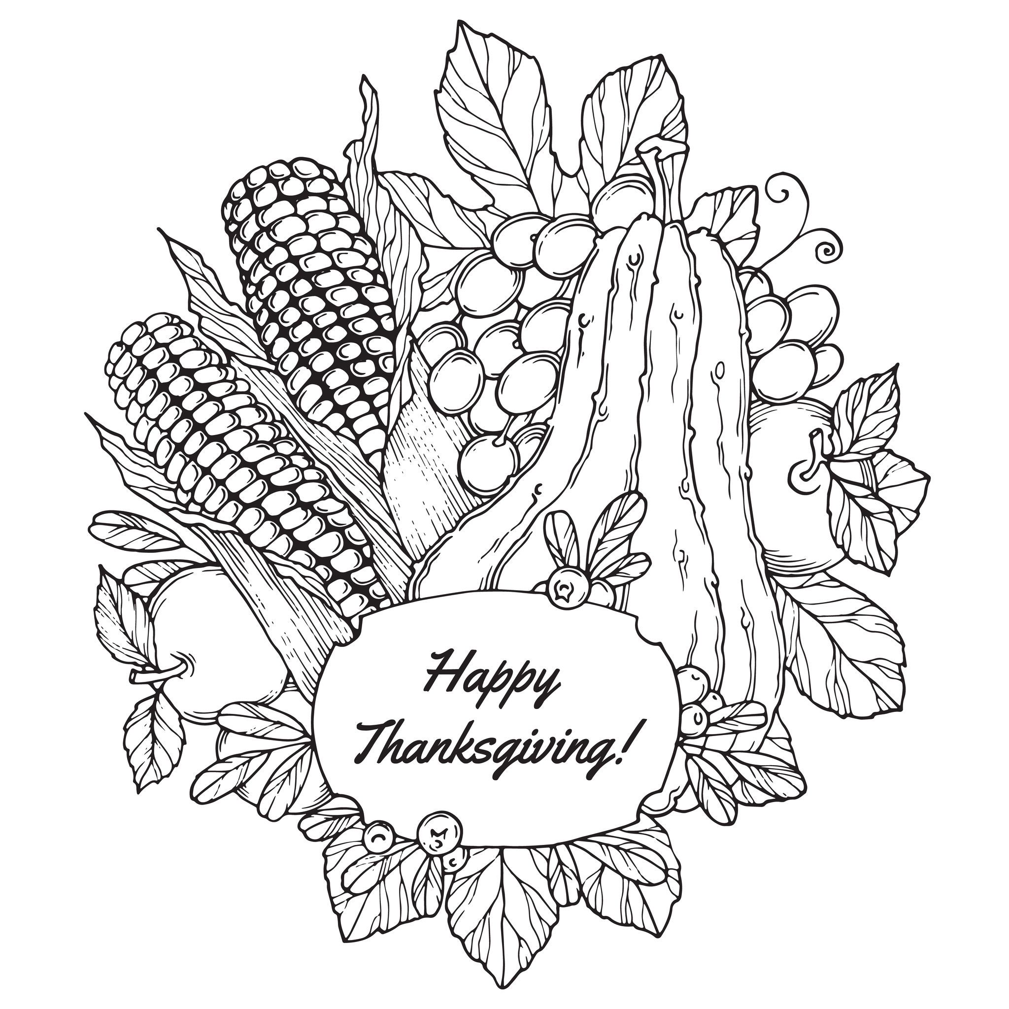 Happy Thanksgiving Harvest Coloring Pages