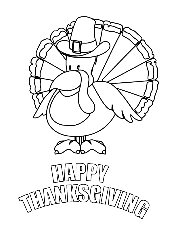 Happy Thanksgiving Turkey Coloring Page