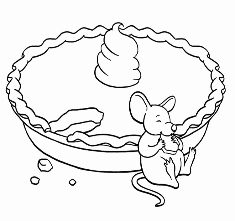 Mouse Eating Pie Coloring Page