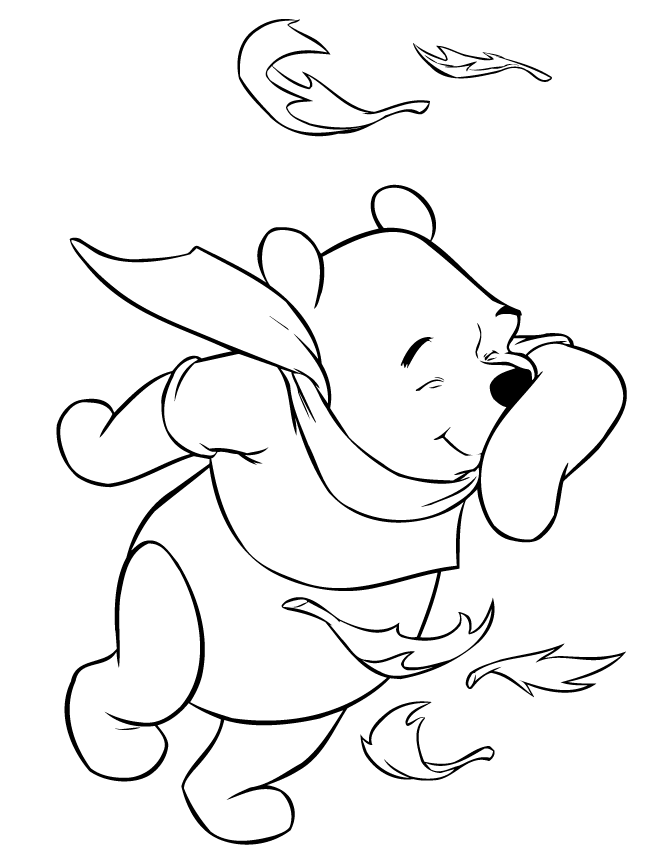 Pooh Bear On Windy Day Coloring Page
