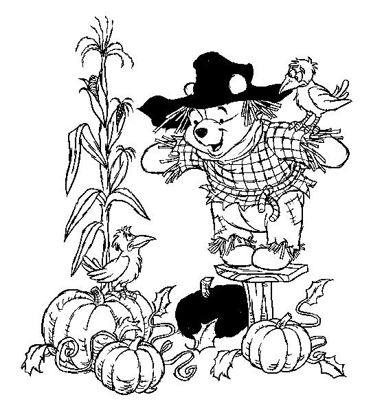 Pooh Pumpkin Patch Coloring Page