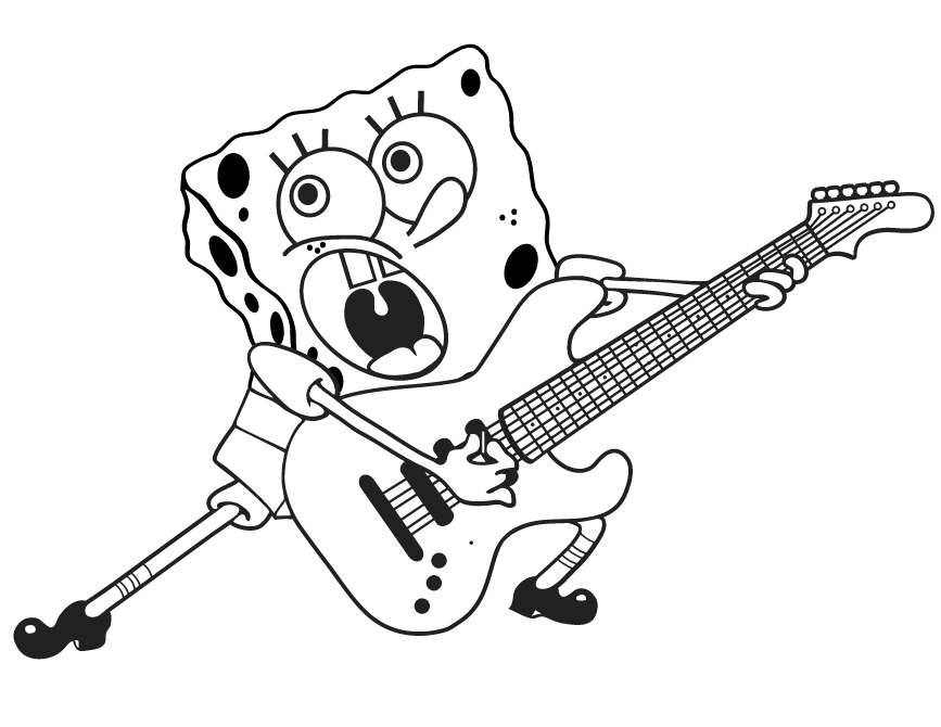 Spongebob Playing Guitar Coloring Pages