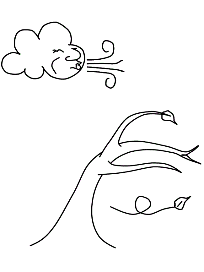 Windy Cloud And Tree Coloring Page