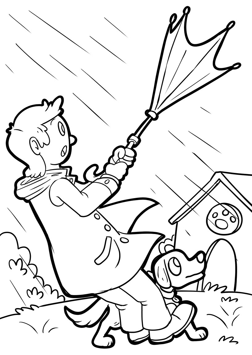 Windy Rainy Day Coloring Page