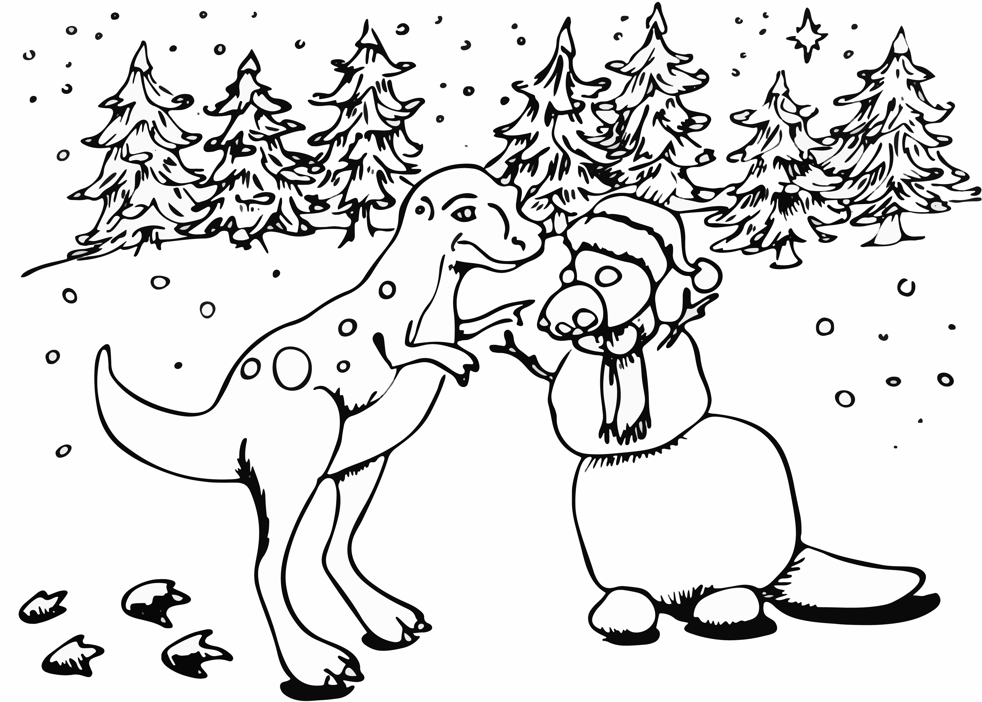 Dinosaur Snowman Christmas Coloring Page