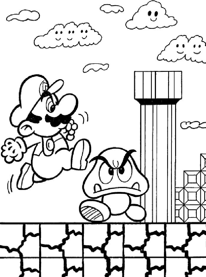 Super Mario Brothers Video Game Coloring Page