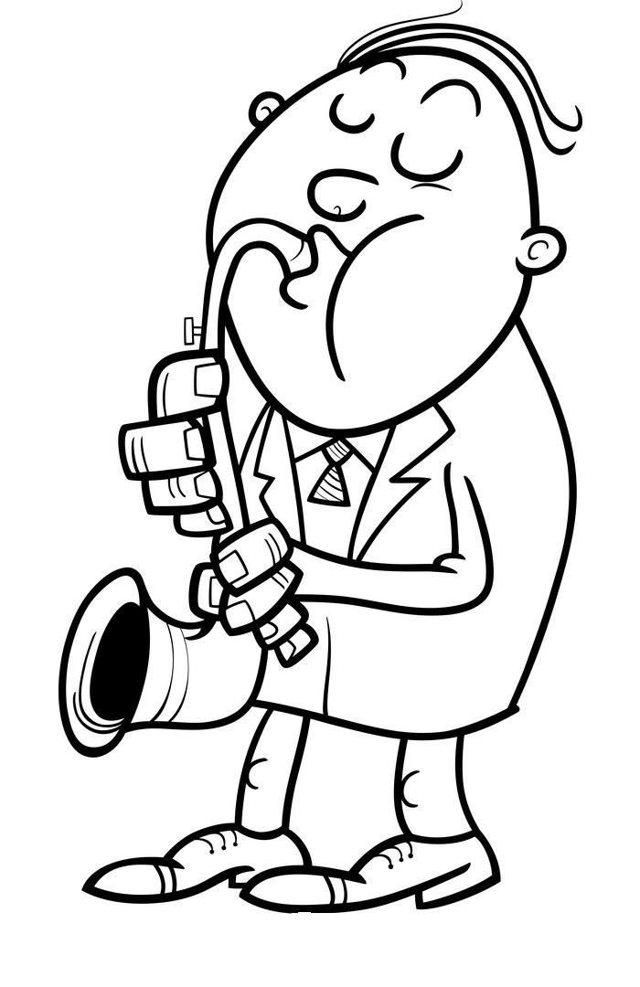 Cartoon Man Playing Saxophone Coloring Page