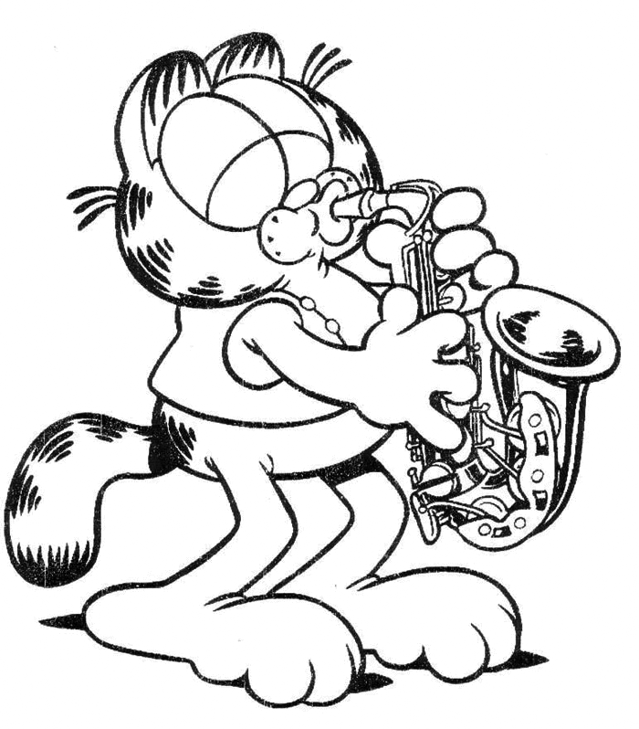 Garfield Playing Saxophone Coloring Page