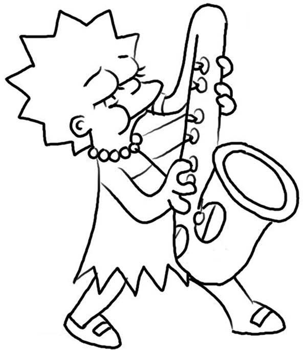 Lisa Simpson Playing Saxophone Coloring Page