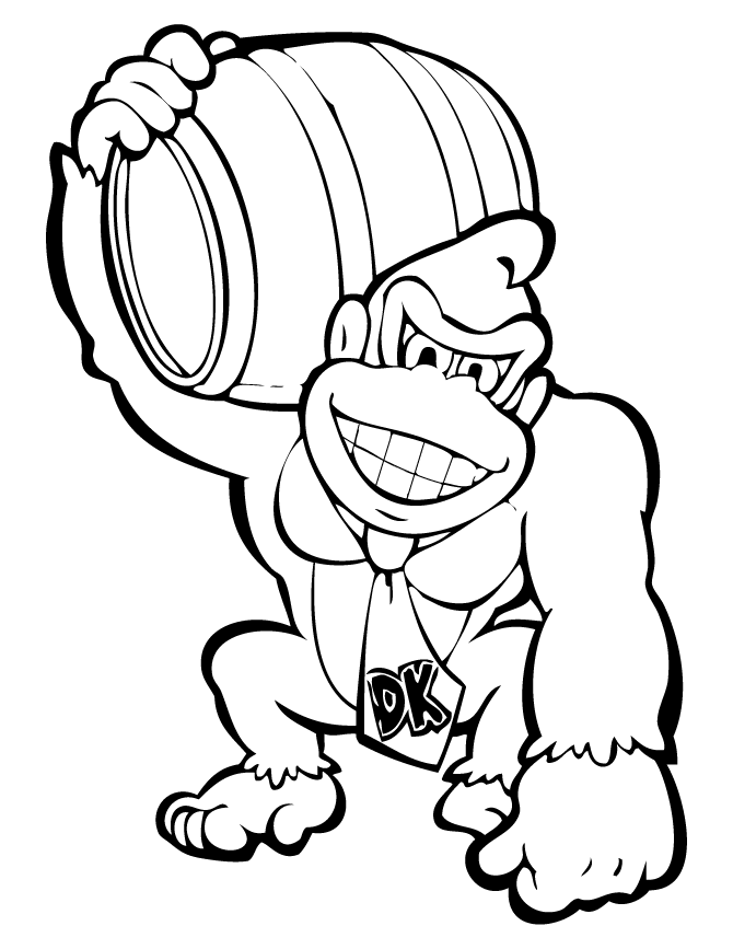 Donkey Kong With Barrel Coloring Pages