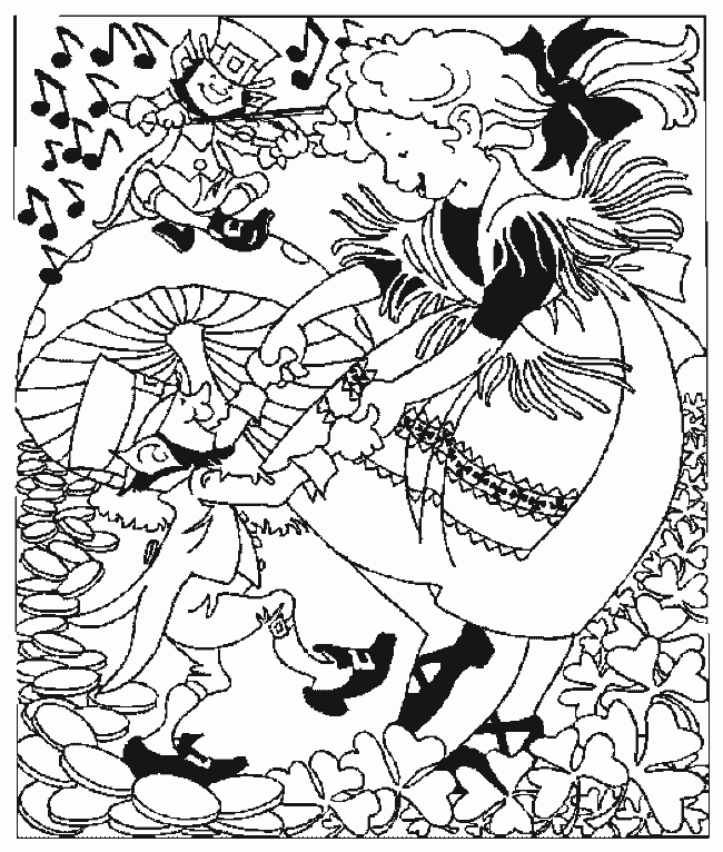 Girl And Leprechaun Dancing Coloring Page