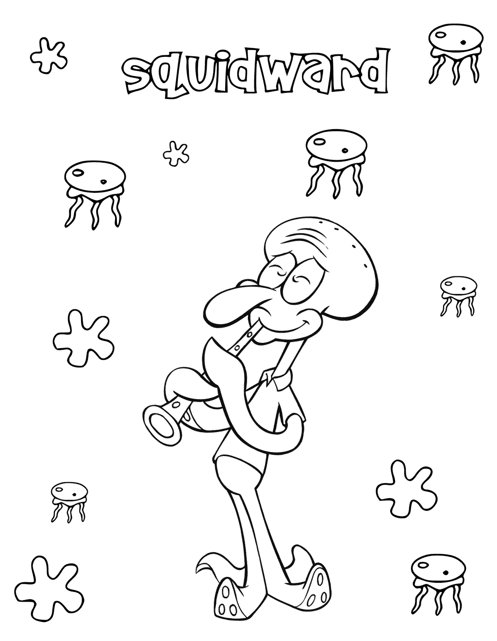 Happy Squidward Coloring Pages