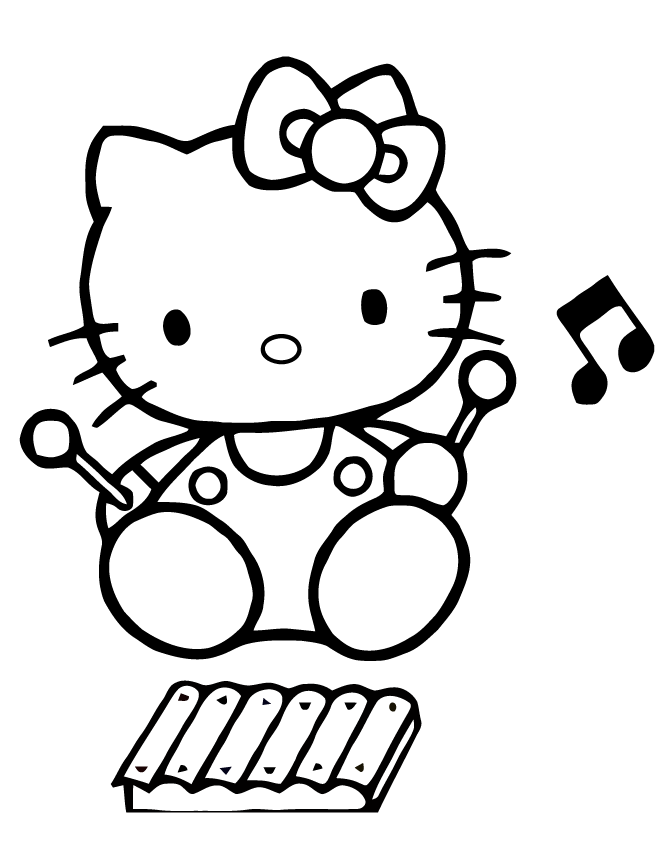 Hello Kitty Playing The Xylophone Coloring Page