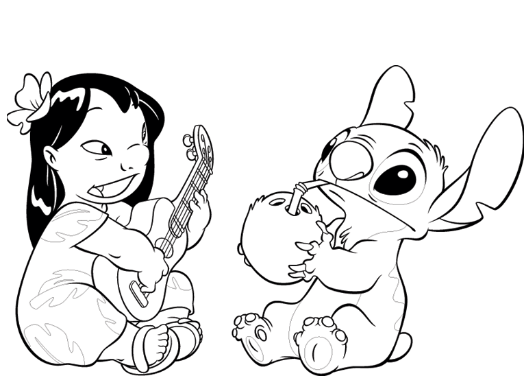 Lilo Playing Ukelele Coloring Page
