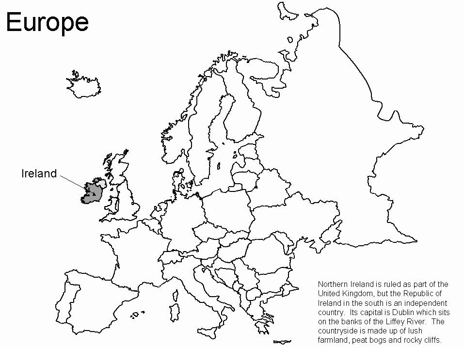 Map Of Europe Ireland Highlight Sheet