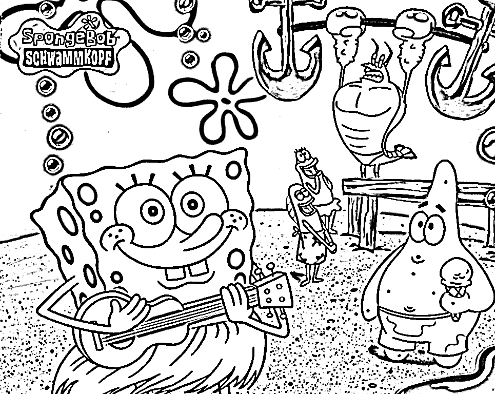 Spongebob Playing Ukelele Coloring Page