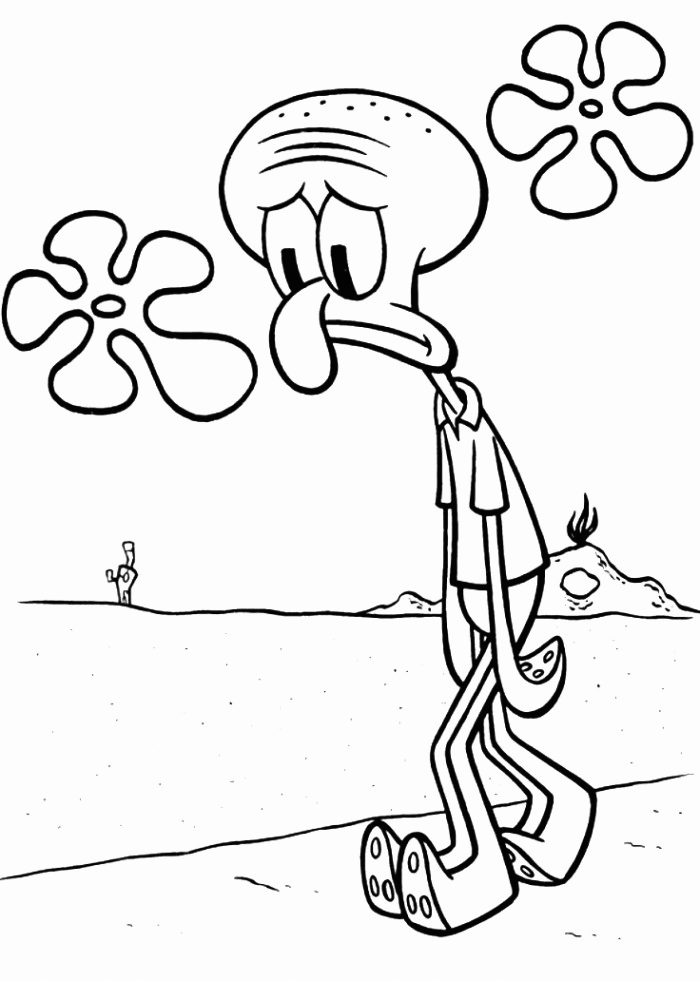 Squidward Walknig Home Coloring Pages