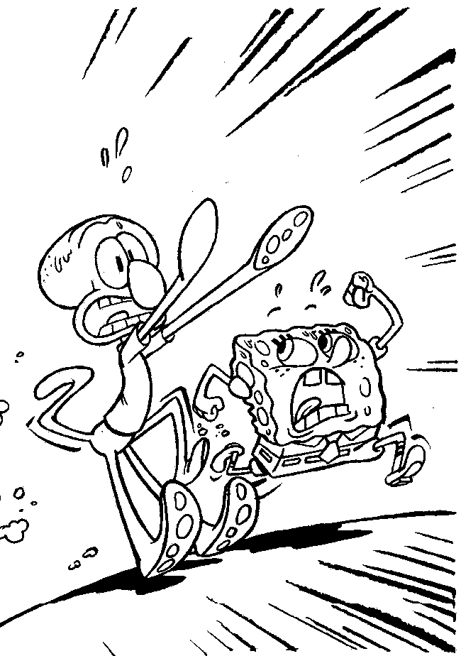 Squidward And Spongebob Racing Coloring Pages
