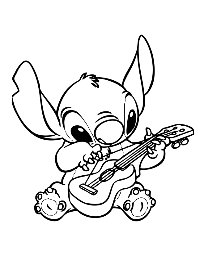 Stitch Playing The Ukelele Coloring Page