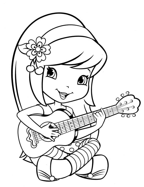 Strawberry Shortcake Playing The Guitar Coloring Page