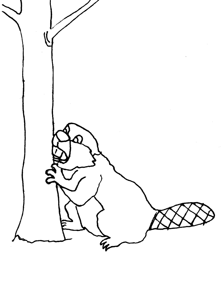 Beaver Chewing Tree Coloring Page
