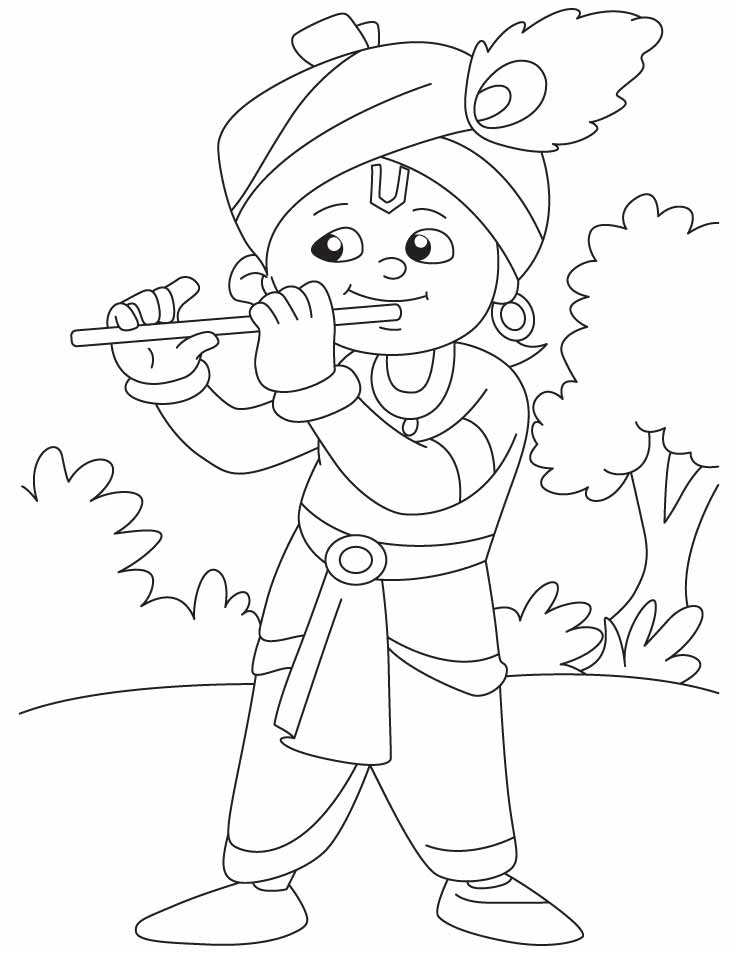 Boy Playing Flute Coloring Page