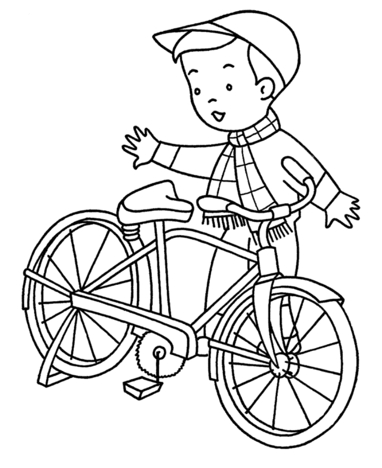 Boy And His Bicycle Coloring Page