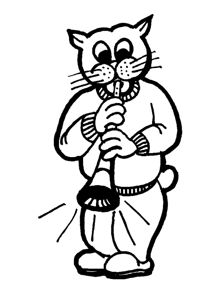 Cat Playing The Clarinet Coloring Page