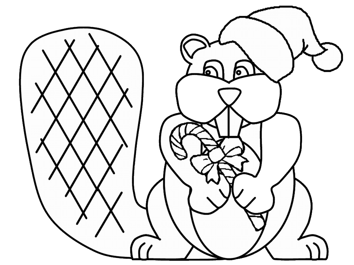 Christmas Beaver Coloring Page
