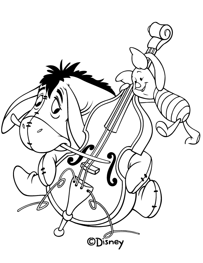 Eeyore And Piglet On Cello Coloring Page