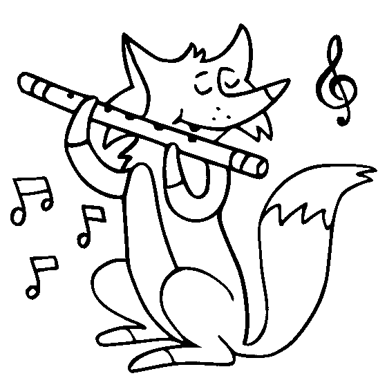 Fox Playing Flute Coloring Page