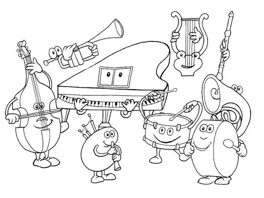 Happy Cartoon Orchestra Coloring Page