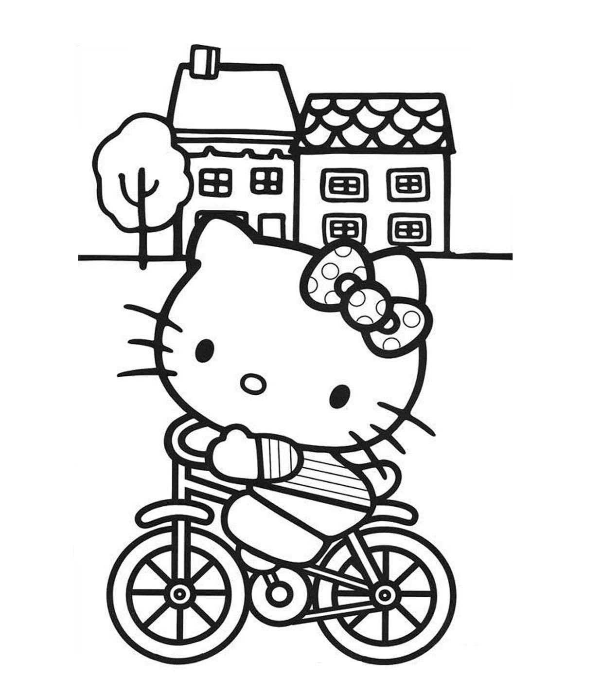 Hello Kitty Cycling Coloring Page